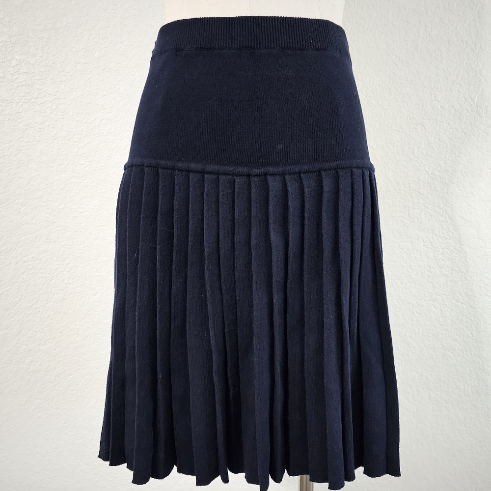 90s Drop Waist Navy Blue Pleated Knit Skirt Vintage